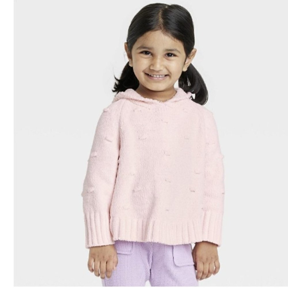 💎001 Cat & Jack Hooded Bear Pullover Pink Sweater